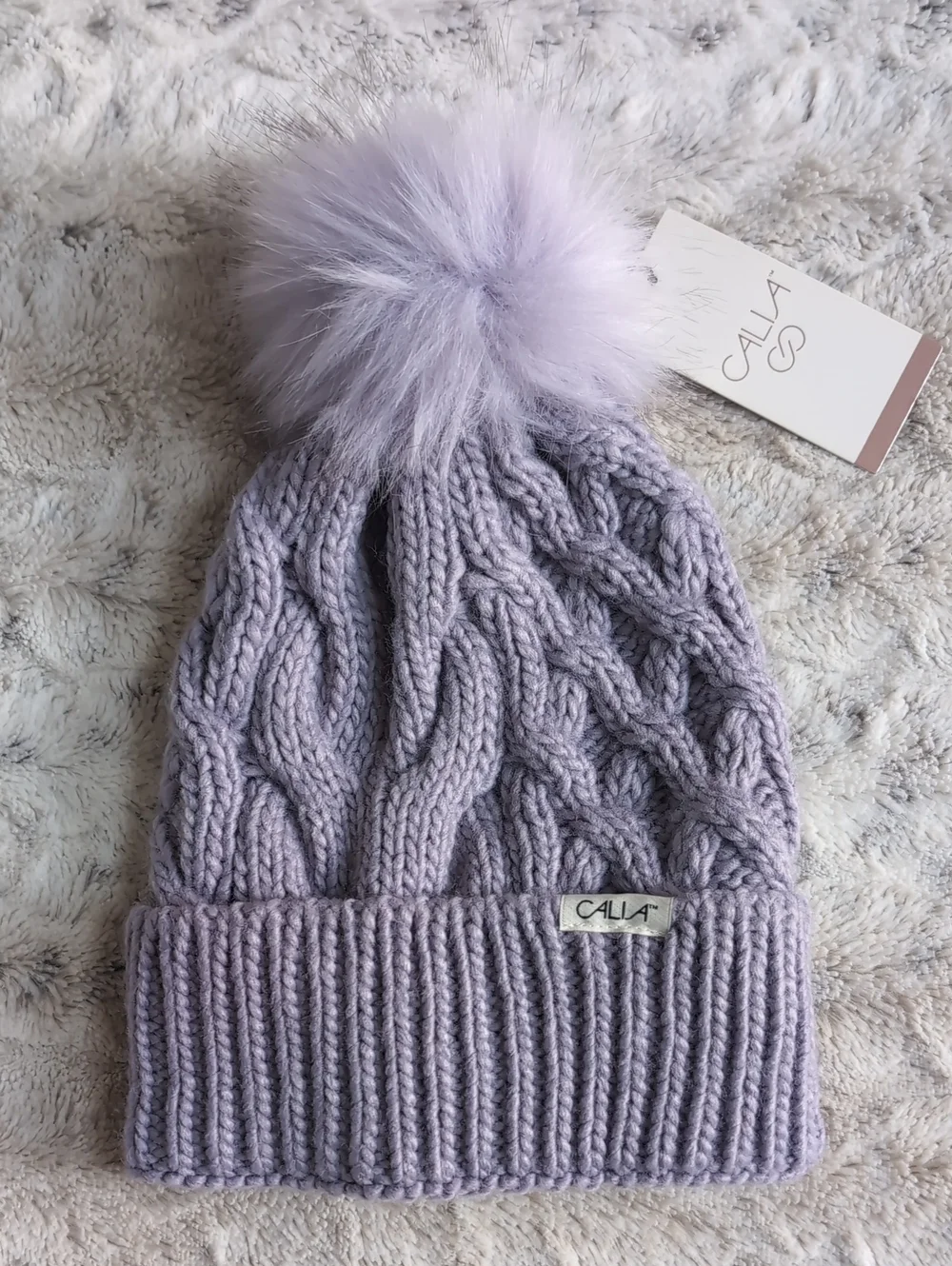 CALIA Lily Cable Knit Pom Beanie
